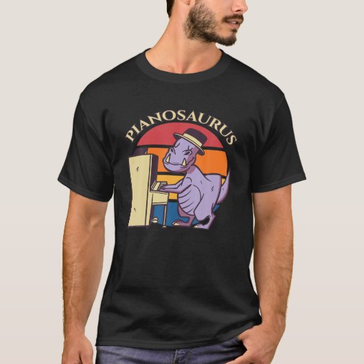 Pianist Rex Dinosaur Pianosaurus op Piano T-shirt (Voorkant)