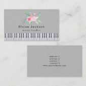 Pianist roze boeket en grijs visitekaartje (Voorkant / Achterkant)
