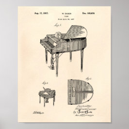 Piano 1937 Patent Art Old Peper Poster