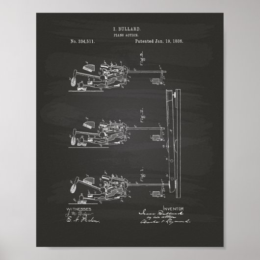Piano Action 1886 Patent Art Chalkboard Poster (Voorkant)