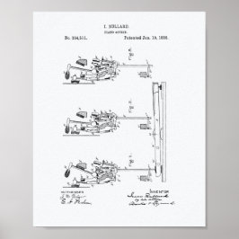 Piano Action 1886 Patent Art White Paper Poster