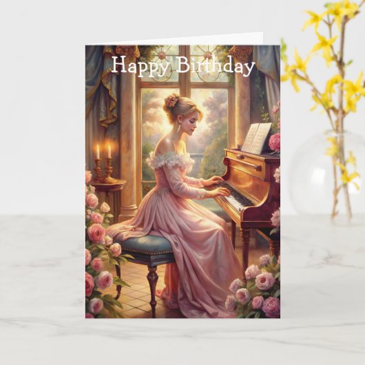 Piano afspelen kaart (Gele Bloem)