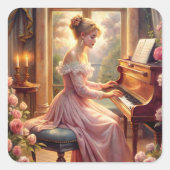 Piano afspelen vierkante sticker (Voorkant)
