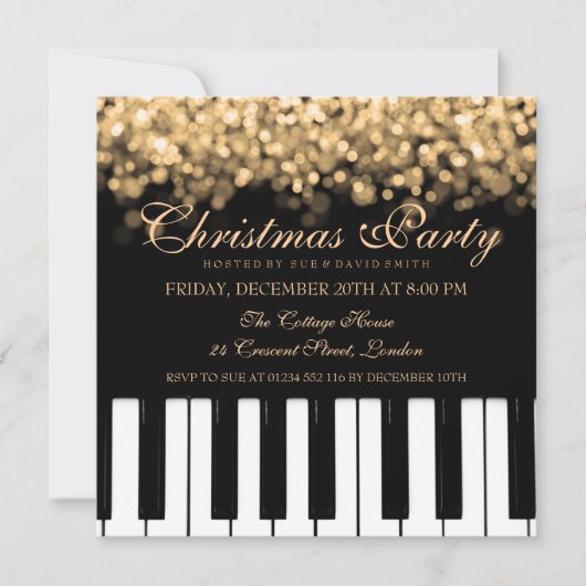 Piano Bar-kerstfeestjes met gouden lampjes Kaart (Voorkant)