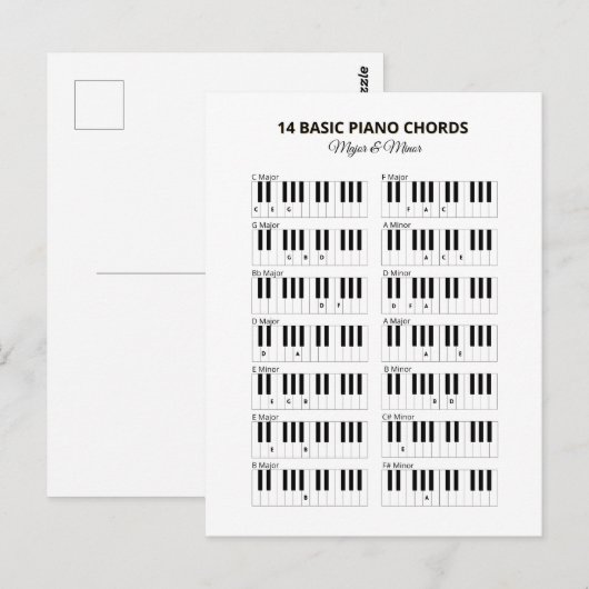 Piano Basisakkoorden Minor en Major Briefkaart (Voorkant / Achterkant)
