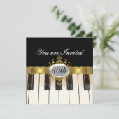 Piano Black Birthday Party Glamour Invitation Kaart (Staand voorkant)