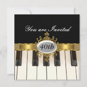 Piano Black Birthday Party Glamour Invitation Kaart (Voorkant)