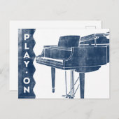 Piano-Briefkaart - marineblauw-wit Briefkaart (Voorkant / Achterkant)