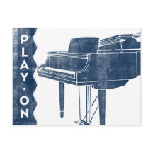 Piano-Briefkaart -  marineblauw-wit