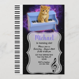 Piano Cat Universe Cosmic Invitation Kaart