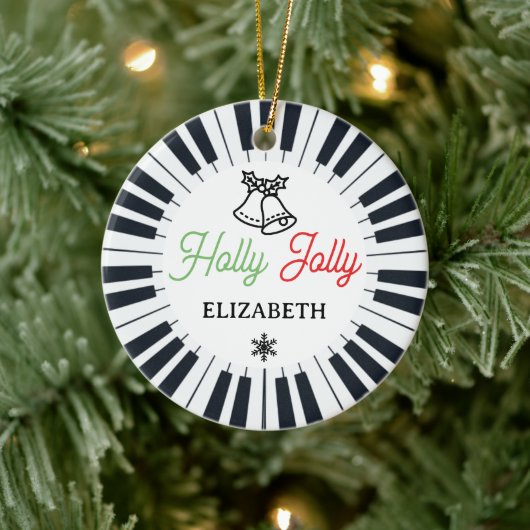 Piano Circle Key Holly Jolly Pianist Kerstmis Keramisch Ornament (Boom)