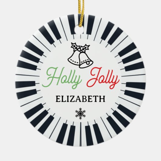 Piano Circle Key Holly Jolly Pianist Kerstmis Keramisch Ornament (Voorkant)