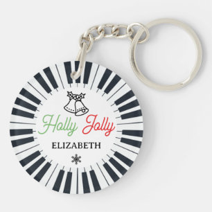 Piano Circle Key Holly Jolly Pianist Kerstmis Sleutelhanger