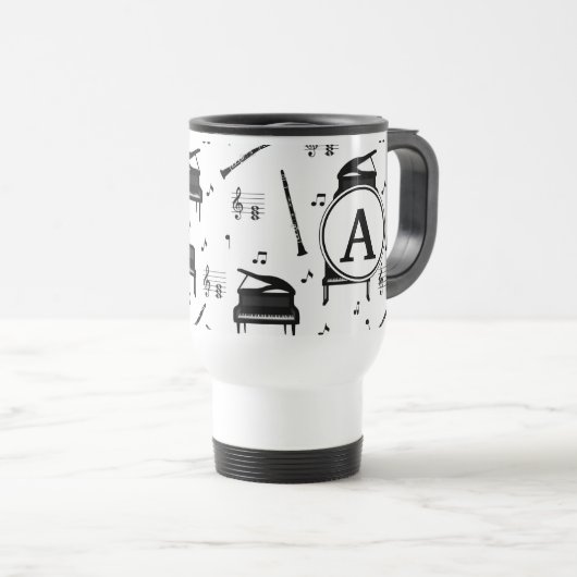 Piano Clarinet Music Script Monogram Travel Mug Reisbeker (Voorkant rechts)
