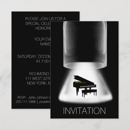 Piano Concert Festival Music Vip Uitnodiging (Voorkant / Achterkant)