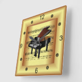 ~ Piano ~ Curved Sheet Music ~ Gold Background ~ Vierkante Klok (Hoek)