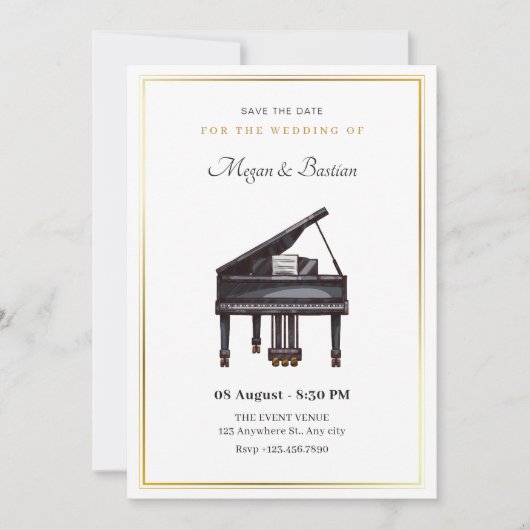 Piano elegante bruiloft save the date (Voorkant)