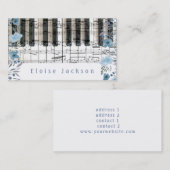 Piano en blauwe bloemen decor visitekaartje (Voorkant / Achterkant)