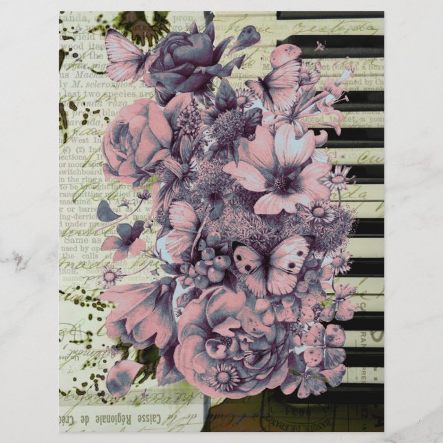  piano en bloemen op oud papier (Voorkant)