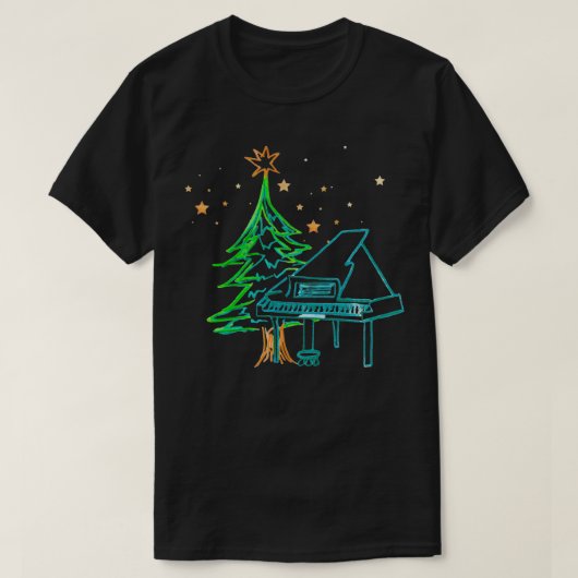 Piano en kerstboom met sterren t-shirt (Design voorkant)