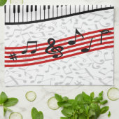 Piano en muziek scoren rode keukenhanddoek (Gevouwen)
