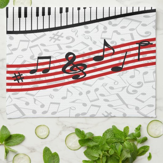 Piano en muziek scoren rode keukenhanddoek (Gevouwen)