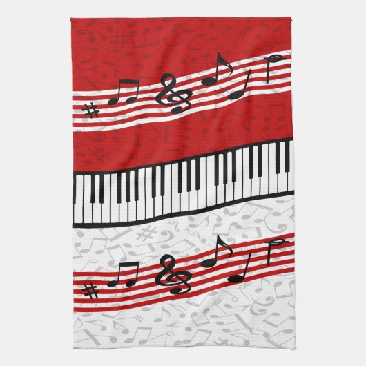 Piano en muziek scoren rode keukenhanddoek (Verticaal)