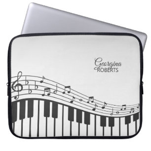 Piano en Muzieknoten met aangepaste naam Laptop Sleeve