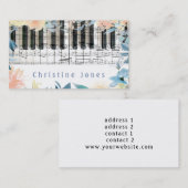 Piano en waterverf bloemen grens visitekaartje (Voorkant / Achterkant)