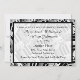 Piano Engagement Party Zwart-wit uitnodiging