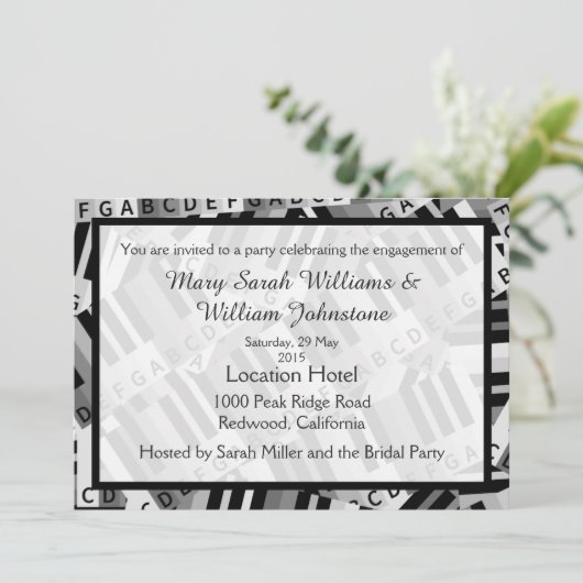 Piano Engagement Party Zwart-wit uitnodiging (Staand voorkant)