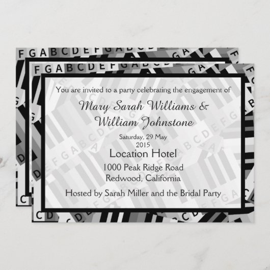 Piano Engagement Party Zwart-wit uitnodiging (Voorkant / Achterkant)