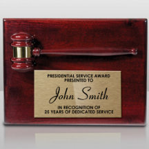 Piano Fined Rosewood Gavel Award Plaque
