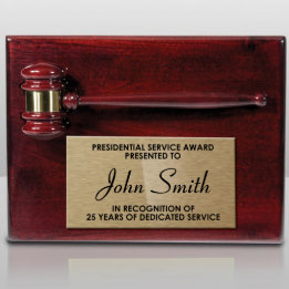 Piano Fined Rosewood Gavel Award Plaque