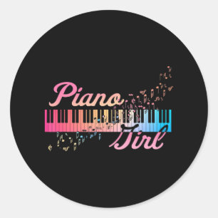 Piano Girl Colorful Keyboard Musical Notes Cute Ronde Sticker