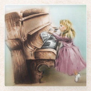 Piano Girl Glass Onderzetter, Elegant  Art Glazen Onderzetter