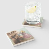 Piano Girl Stone Onderzetter, kleurrijke  kunst Stenen Onderzetter (Zijkant)