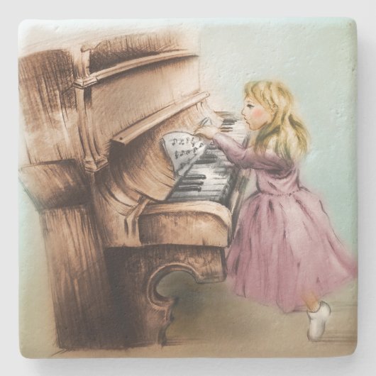 Piano Girl Stone Onderzetter, kleurrijke  kunst Stenen Onderzetter (Voorkant)