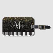 Piano Glitter Goud Monogram Naam Gepersonaliseerd Bagagelabel (Voorkant (horizontaal))