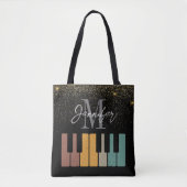Piano Glitter Goud Monogram Naam Gepersonaliseerd Tote Bag (Voorkant)