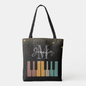 Piano Glitter Goud Monogram Naam Gepersonaliseerd Tote Bag (Achterkant)