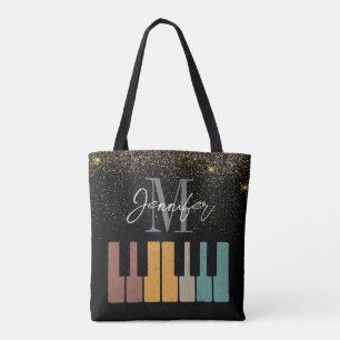 Piano Glitter Goud Monogram Naam Gepersonaliseerd Tote Bag