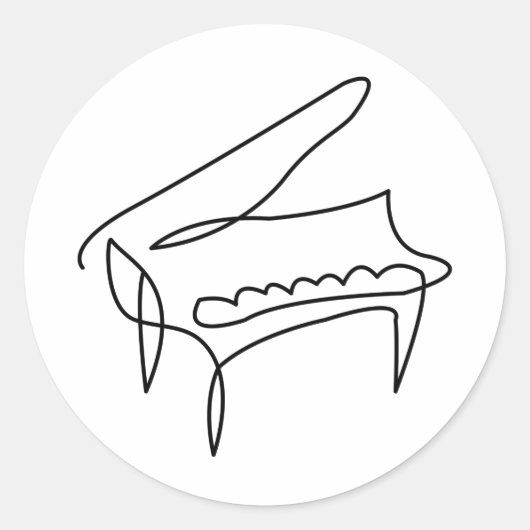 Piano Grand Piano Single Line Drawing Classic Roun Ronde Sticker (Voorkant)