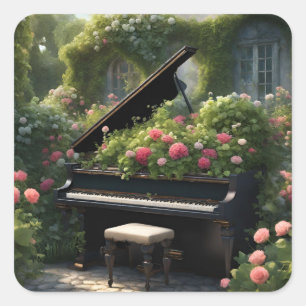 Piano in bloei- tuinschilderij vierkante sticker
