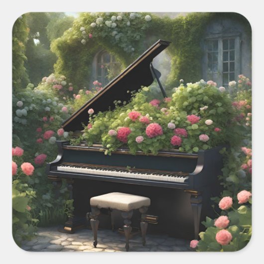 Piano in bloei- tuinschilderij vierkante sticker (Voorkant)