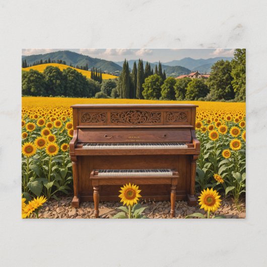 Piano in de zonnebloemen briefkaart (Voorkant)