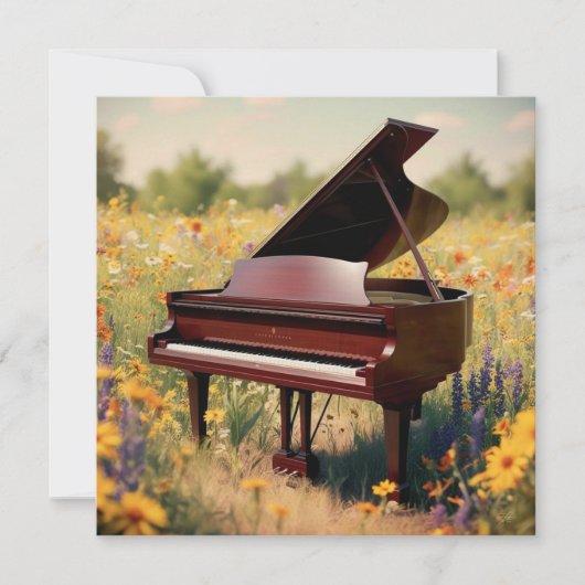 Piano in een bloemenveld kaart (Voorkant)