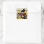 Piano in een bloemenveld vierkante sticker (Tas)
