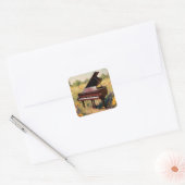 Piano in een bloemenveld vierkante sticker (Envelop)