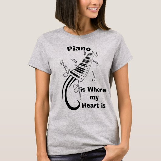 Piano is waar mijn hart Humoureuze T-shirt (Voorkant)